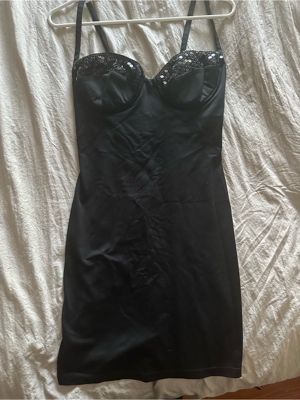Vintage Black Sequin Bust Mini Dress with Spaghetti Straps